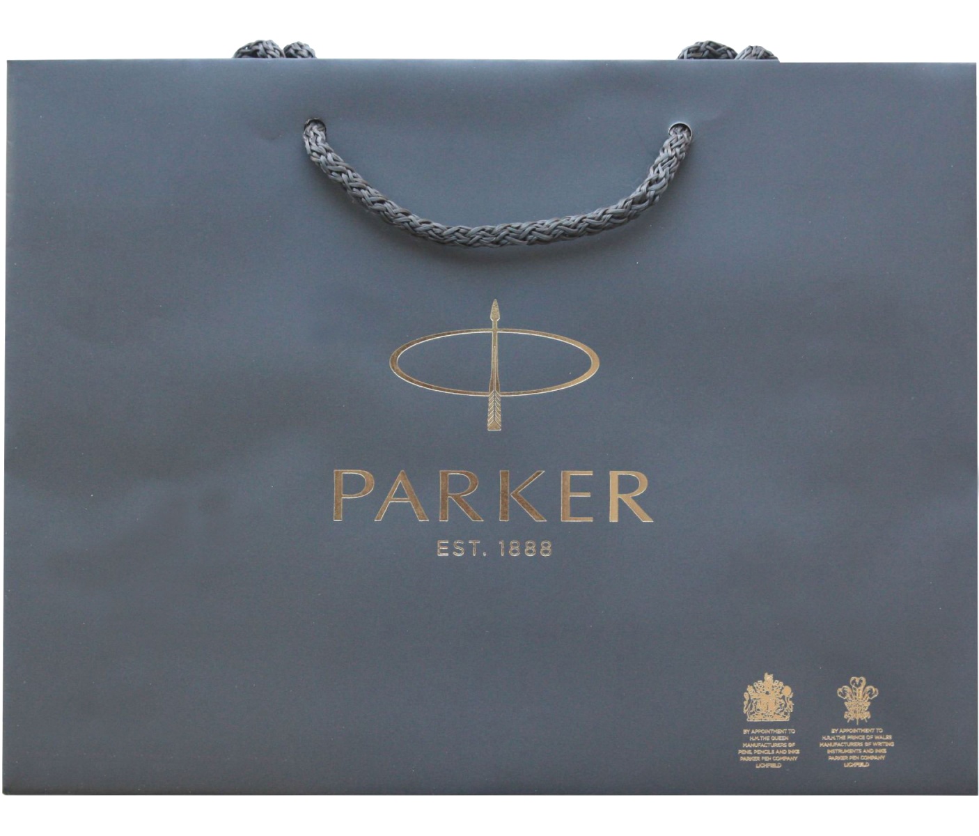  Фирменный подарочный пакет PARKER, Большой, бумажный, серый, 30*21*10 см., фото 3