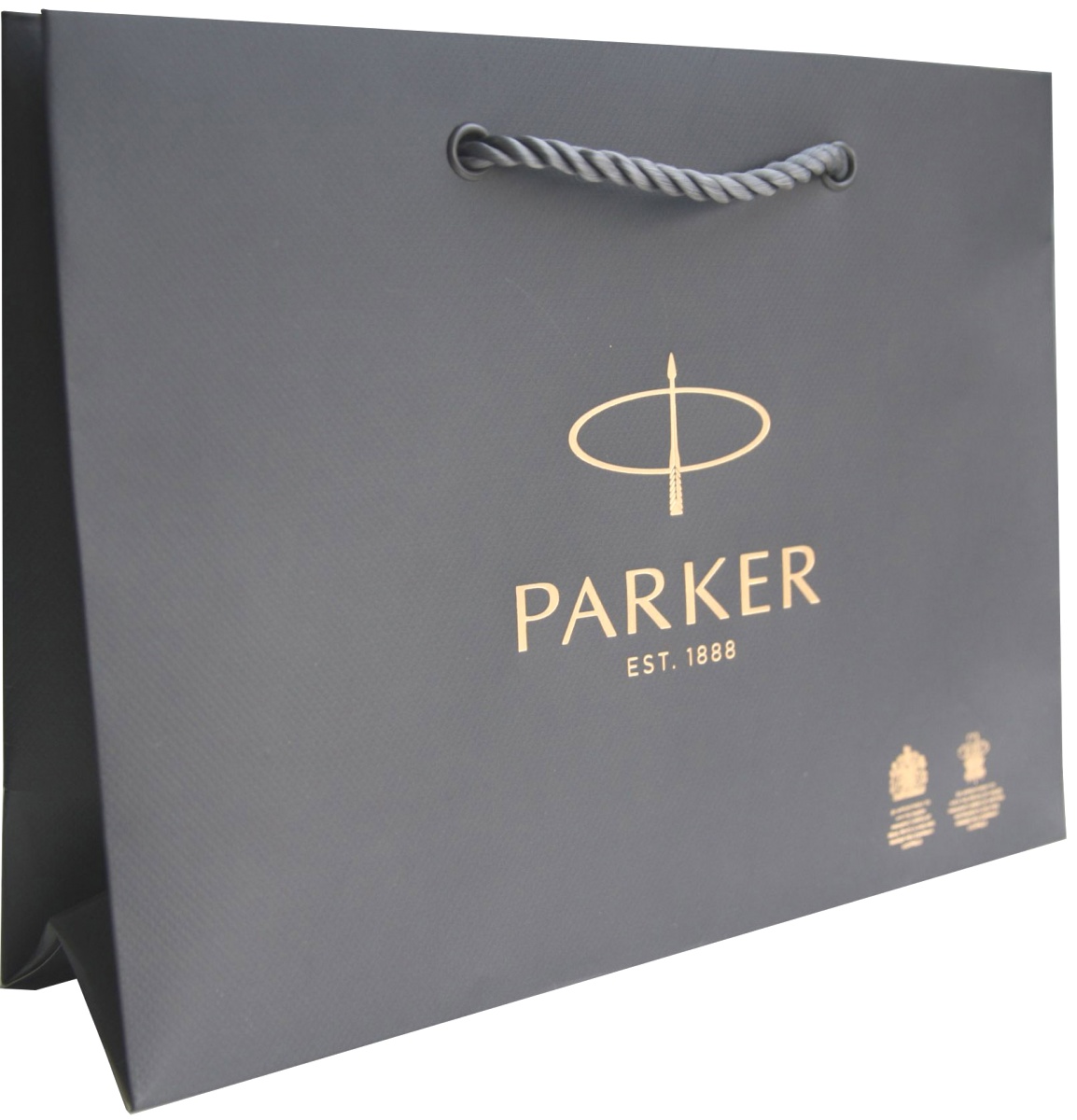  Фирменный подарочный пакет PARKER, Большой, бумажный, серый, 30*21*10 см.