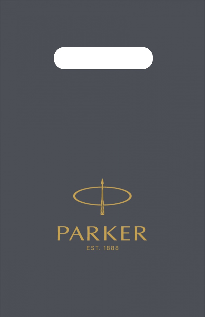  Фирменный подарочный пакет PARKER, Малый, полиэтиленовый, серый, 20*30 см.