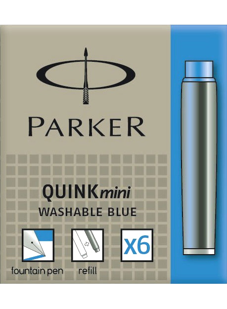 Картриджи с неводостойкими чернилами Parker Quink для перьевой ручки Z17, короткий (MINI) цвет: смываемый синий (Washable Blue), фото 2