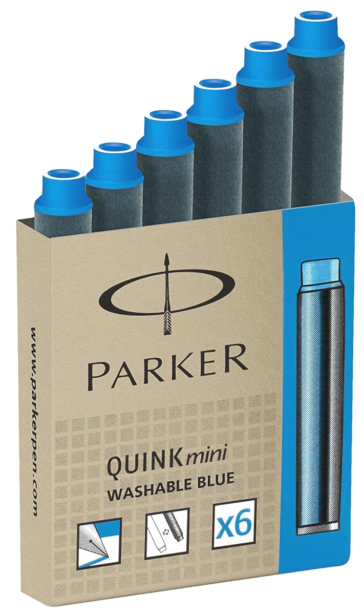 Картриджи с неводостойкими чернилами Parker Quink для перьевой ручки Z17, короткий (MINI) цвет: смываемый синий (Washable Blue)