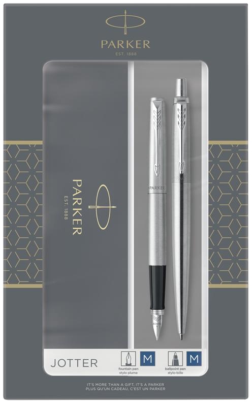  Набор: перьевая + шариковая ручки Parker Jotter Core FK61, Stainless Steel CT (Перо M)