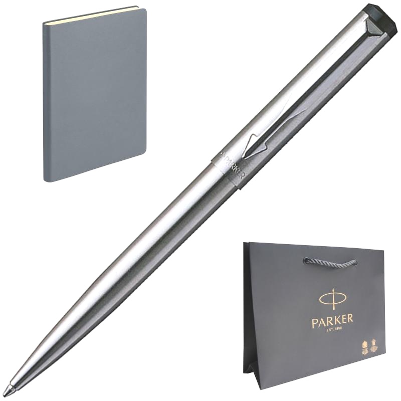 Набор: Шариковая ручка Parker (Паркер) Vector (Вектор) K03, Steel + Ежедневник, недатированный, А5, серый