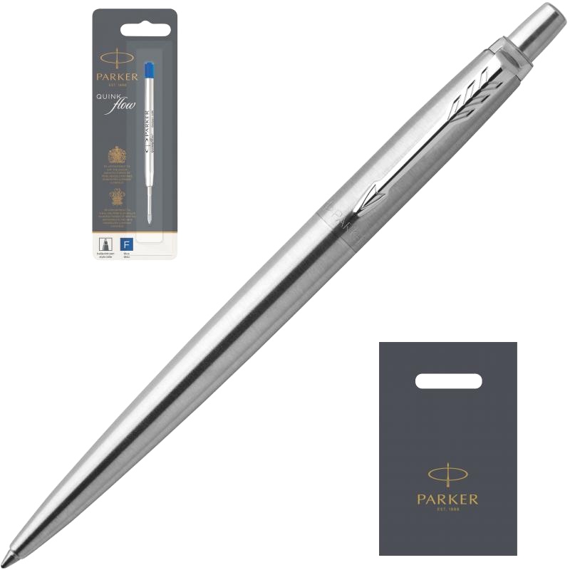 Набор: Гелевая ручка Parker Jotter + Синий шариковый стержень Parker QUINKFlow Z08 (F) + Фирменный пакет PARKER