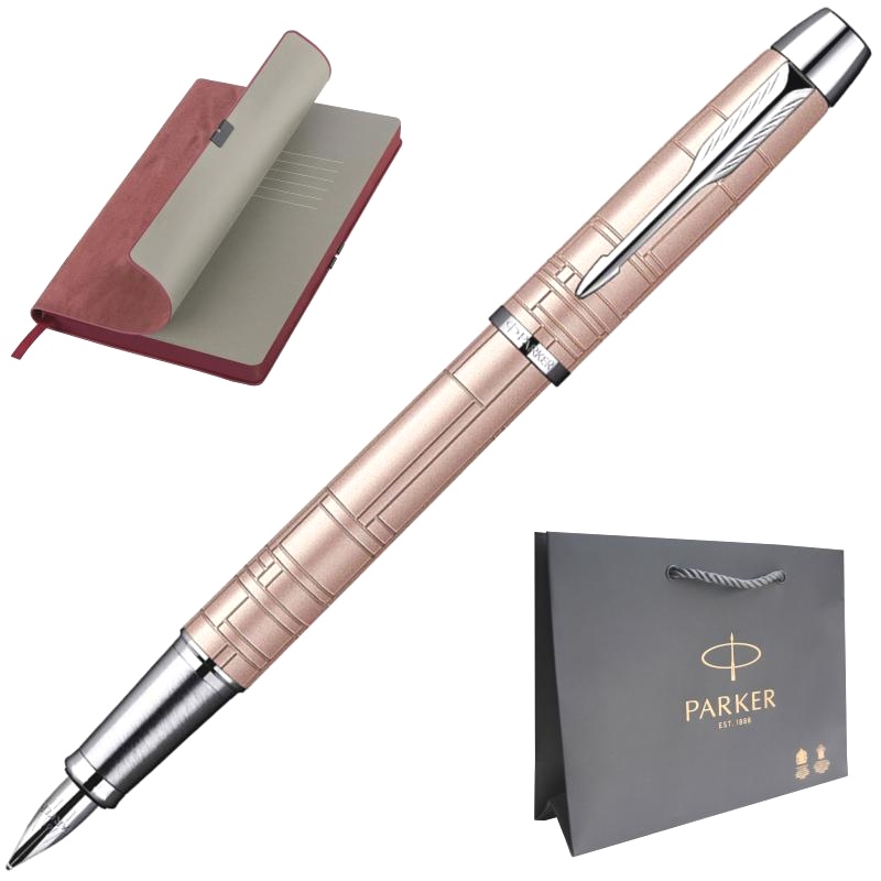 Набор: Перьевая ручка Parker I.M. Premium F222, Metallic Pink CT (перо F) + Ежедневник, недатированный, А5, красный