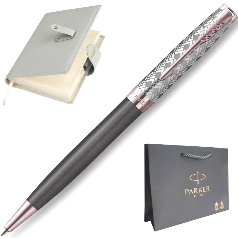 Набор: Ручка шариковая Parker Sonnet Premium K537, Metal Grey PGT + Ежедневник, недатированный, А5, серый
