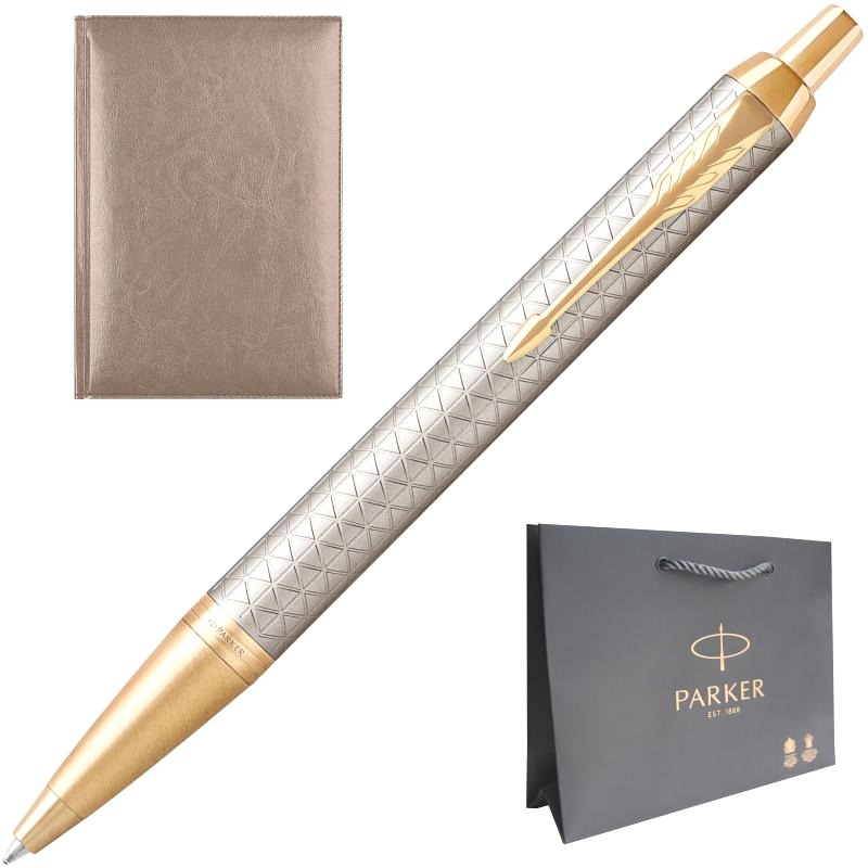 Набор: Шариковая ручка Parker IM Premium K323, Grey GT + Ежедневник, недатированный, А5, коричневый