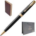 Набор: Шариковая ручка Parker Sonnet Core K530, Lacquer Deep Black GT + Ежедневник, недатированный, А5, бордовый