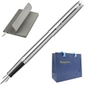 Набор: Перьевая ручка Waterman Hemisphere Essential, Stainless Steel CT (Перо F) и Ежедневник, недатированный, А5, серый