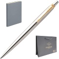 Набор: Шариковая ручка Parker Jotter Core K63, Stainless Steel GT + Ежедневник, недатированный, А5, серый