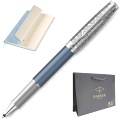 Набор: Ручка-роллер Parker Sonnet Premium T537, Metal Blue CT + Ежедневник, недатированный, А5, голубой