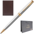 Набор: Шариковая ручка Parker Sonnet Core K527, Stainless Steel GT + Ежедневник, недатированный, А5, коричневый